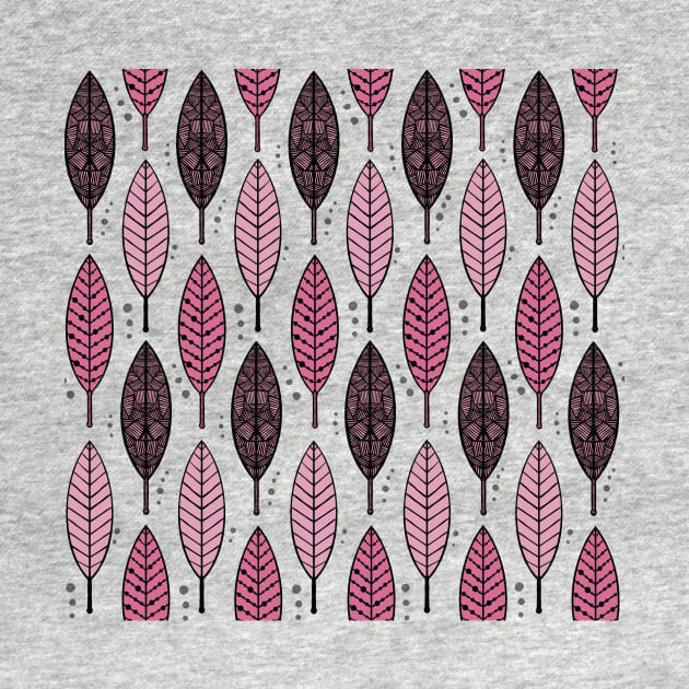 Pink Patterned Leaves Line Art Style Aesthetic by AlmightyClaire